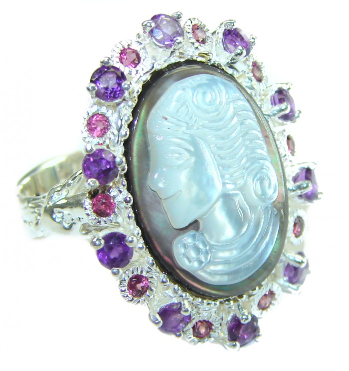Vintage Beauty Authentic Cameo Onyx .925 Sterling Silver handcrafted Large ring; s. 8