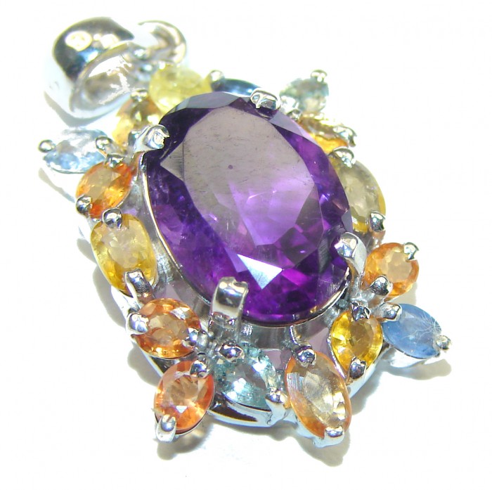 Classy Beauty Amethyst multicolor Sapphire .925 Sterling Silver handcrafted pendant