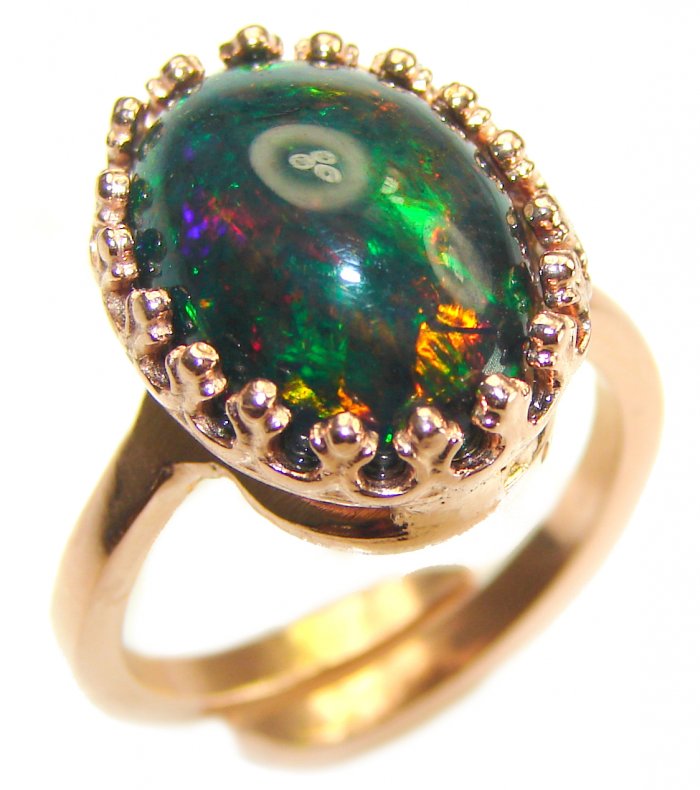 A Milky Way Genuine 15.9 carat Black Opal 18K Gold over .925 Sterling Silver handmade Ring size 8 - video