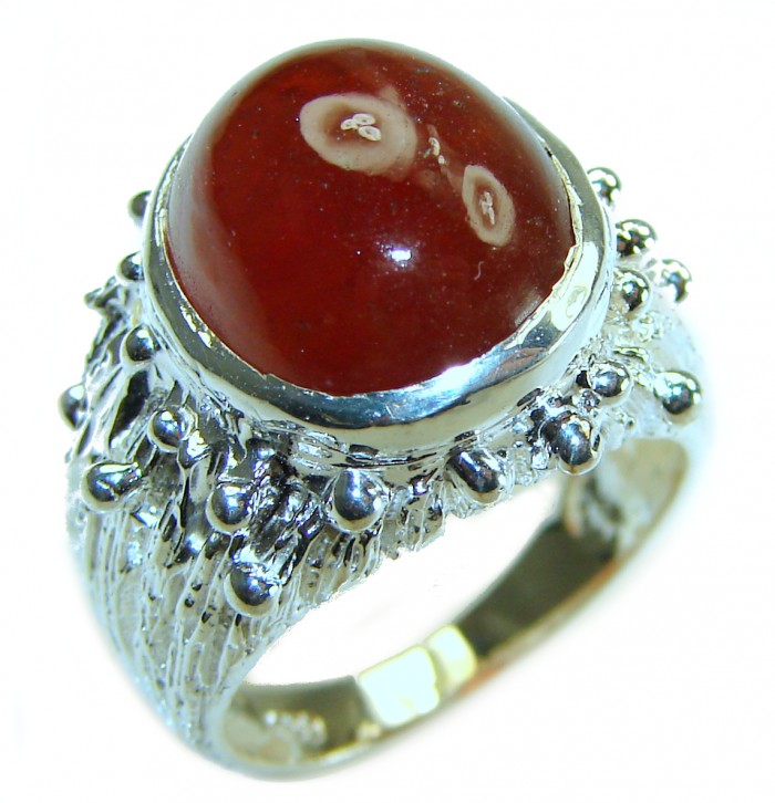 Blooming Rose Red Authentic Garnet .925 Sterling Silver handcrafted Ring size 7