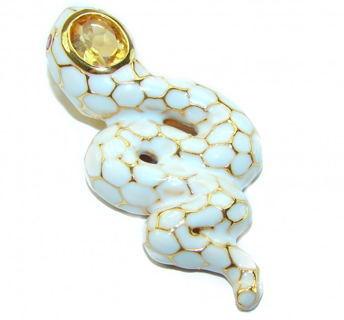 INCREDIBLE Natural Citrine Enamel Snake 18K Gold over .925 Sterling Silver Pendant