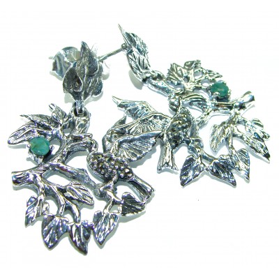 Wild Jungle Emerald Marcasite .925 Sterling Silver handcrafted .925 Sterling Silver earrings