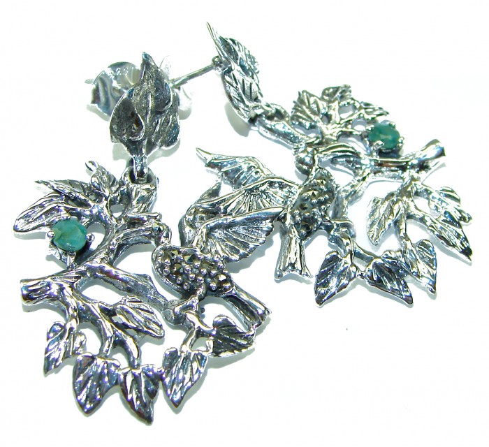 Wild Jungle Emerald Marcasite .925 Sterling Silver handcrafted .925 Sterling Silver earrings