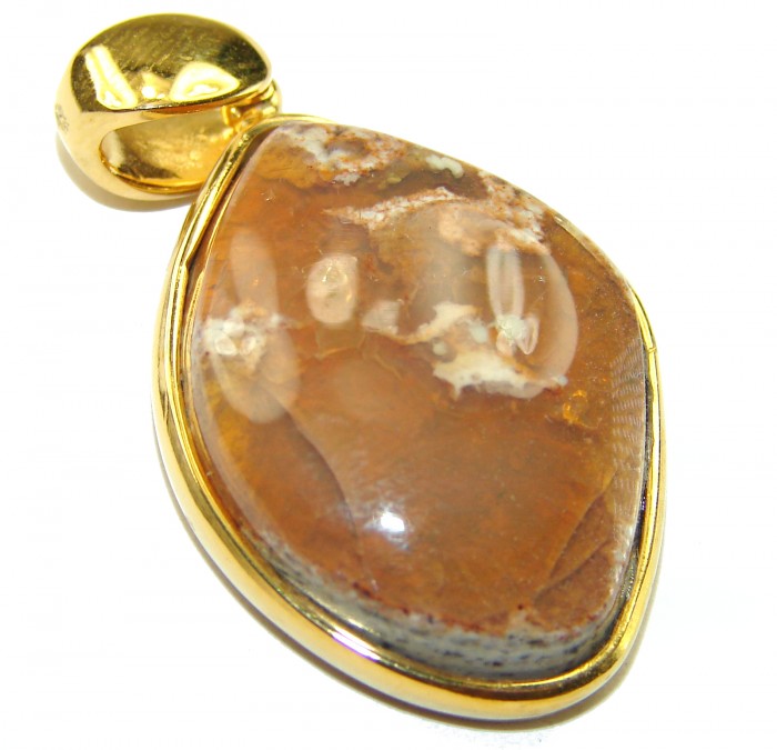 Inner Fire Mexican Fire Opal 18K Gold over .925 Sterling Silver handmade Pendant
