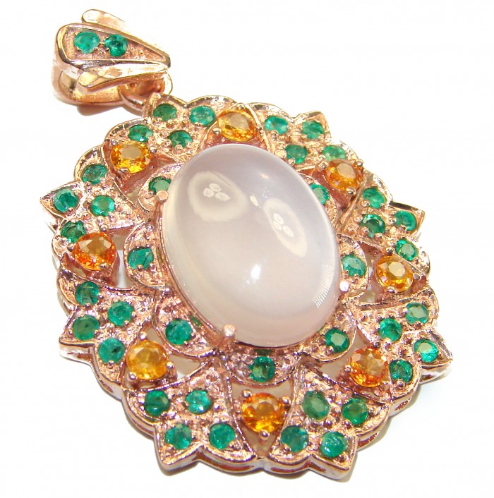 Vintage style Beauty genuine Rose Quartz 14K Gold over .925 Sterling Silver handmade Pendant
