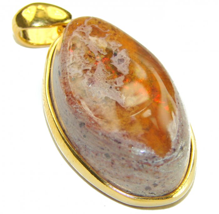 Natural Mexican Fire Opal 18K Gold over .925 Sterling Silver handmade Pendant - video