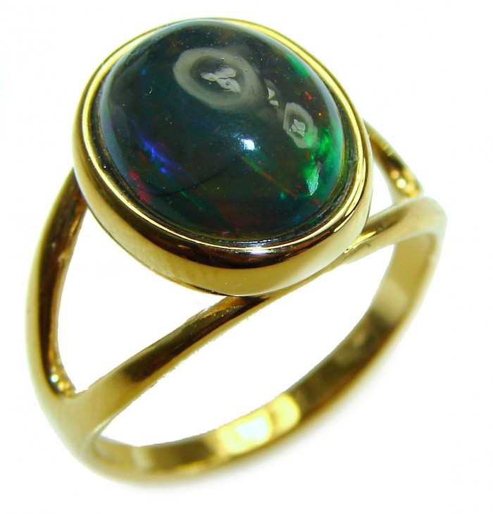 A Milky Way Genuine 8.9 carat Black Opal 18K Gold over .925 Sterling Silver handmade Ring size 7