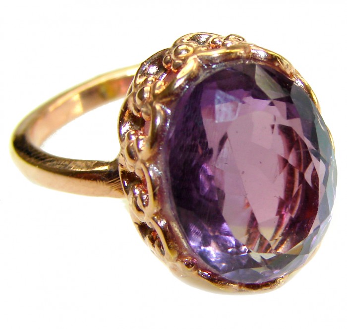 Dramatic design 18.5 carat Amethyst 14K Rose Gold over .925 Sterling Silver Handcrafted Ring size 7 1/4