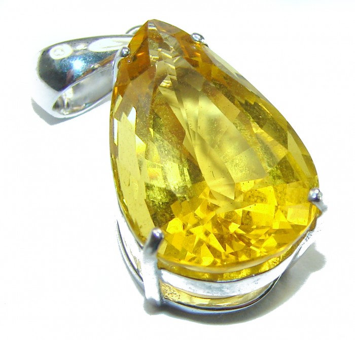 Golden Drop 14.3 carat Lemon Quartz .925 Sterling Silver handcrafted pendant