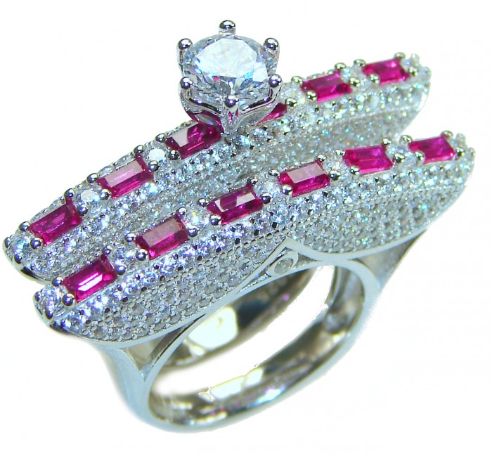 Extravaganza Large White Topaz Ruby .925 Sterling Silver brilliantly handcrafted stack up ring s. 6