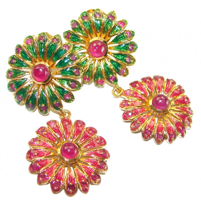 Scarlet Starlight Authentic Ruby Enamel 18K Gold over .925 Sterling Silver handcrafted earrings