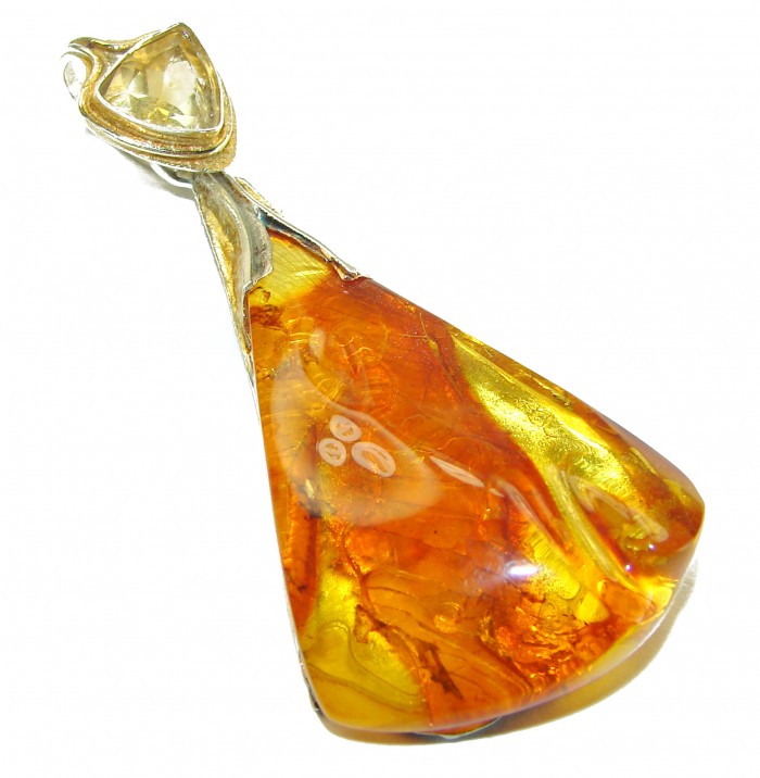 Vintage Beauty authentic Baltic Amber Citrine .925 Sterling Silver handcrafted pendant