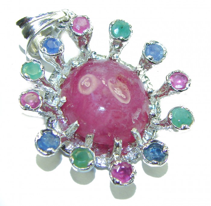 Brazilian Fiesta Authentic Ruby Emerald Sapphire .925 Sterling Silver Pendant