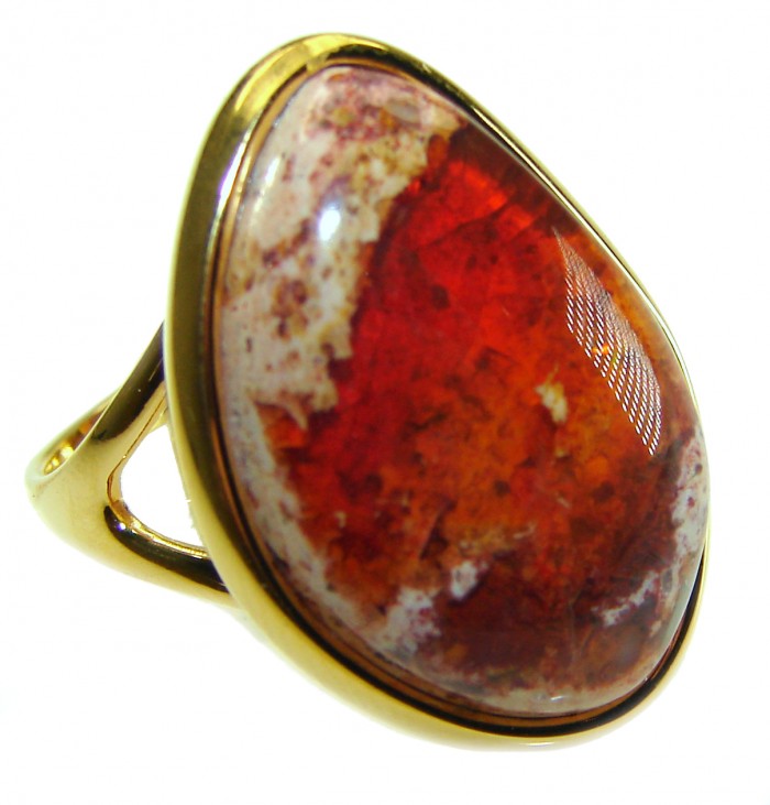Bonfire Night best quality Mexican Opal 14K Gold over .925 Sterling Silver handmade ring 9