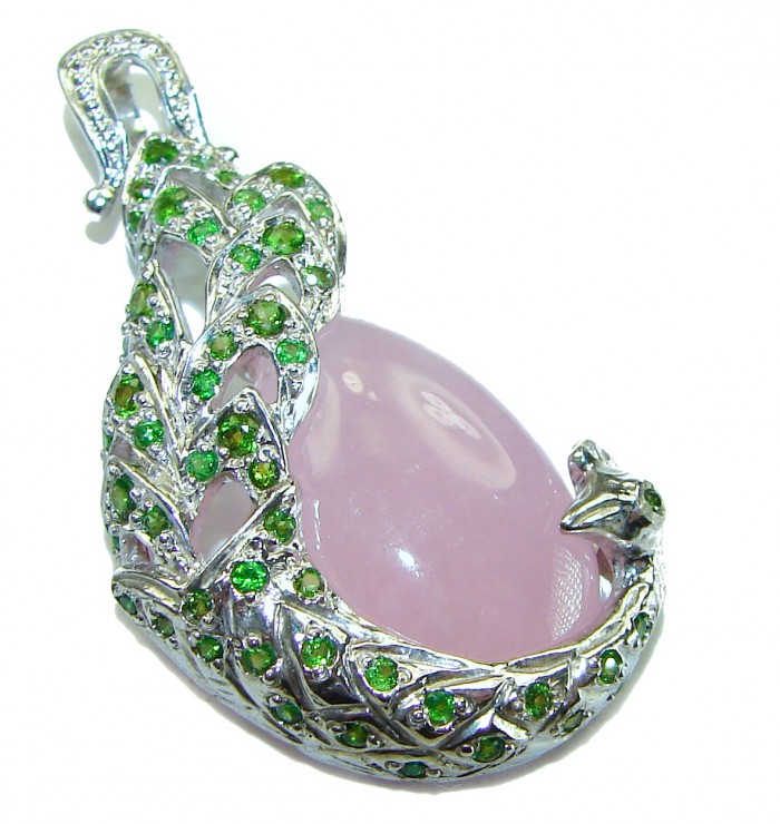 Vintage Beauty quality Rose Quartz .925 Sterling Silver handmade Pendant