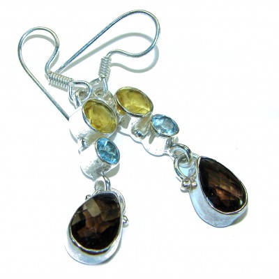 Mystic Smoky Quartz multicolor Sapphire .925 Sterling Silver earrings