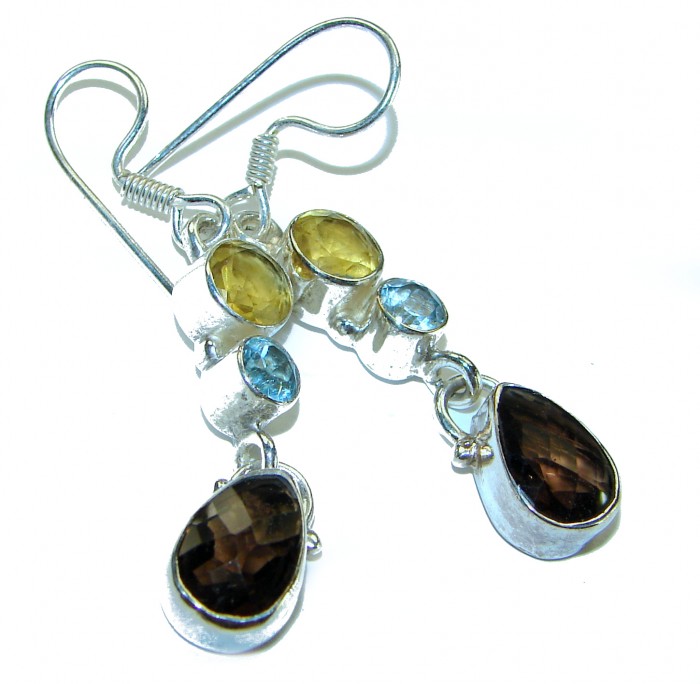 Mystic Smoky Quartz multicolor Sapphire .925 Sterling Silver earrings