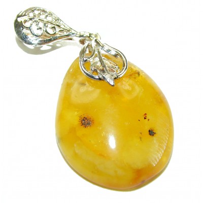 Big Dolphin Natural Honey Baltic Amber .925 Sterling Silver handmade Pendant