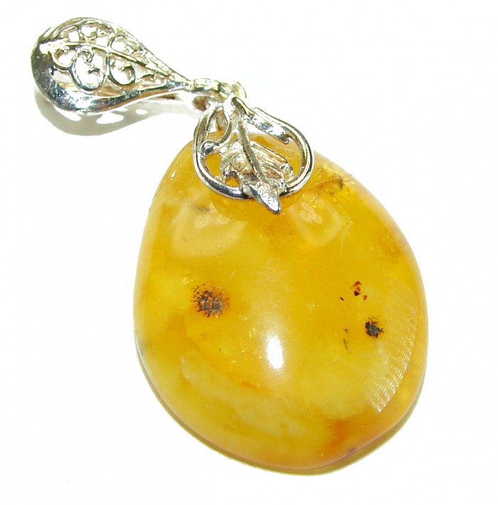 Big Dolphin Natural Honey Baltic Amber .925 Sterling Silver handmade Pendant