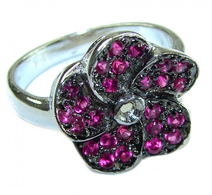 Red Flower Ruby .925 Silver handcrafted Ring s. 8