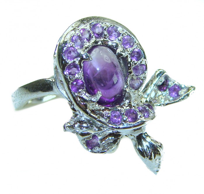 Floral design Amethyst .925 Sterling Silver Handcrafted Ring size 8 1/4