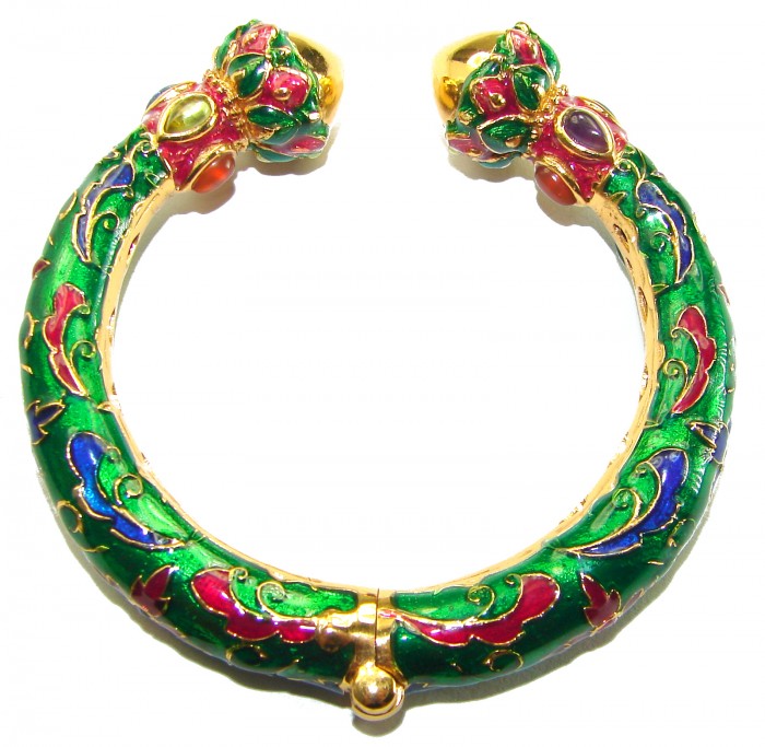 Truly Spectacular authentic Ruby Enamel 18K Gold over .925 Sterling Silver handmade bangle Bracelet