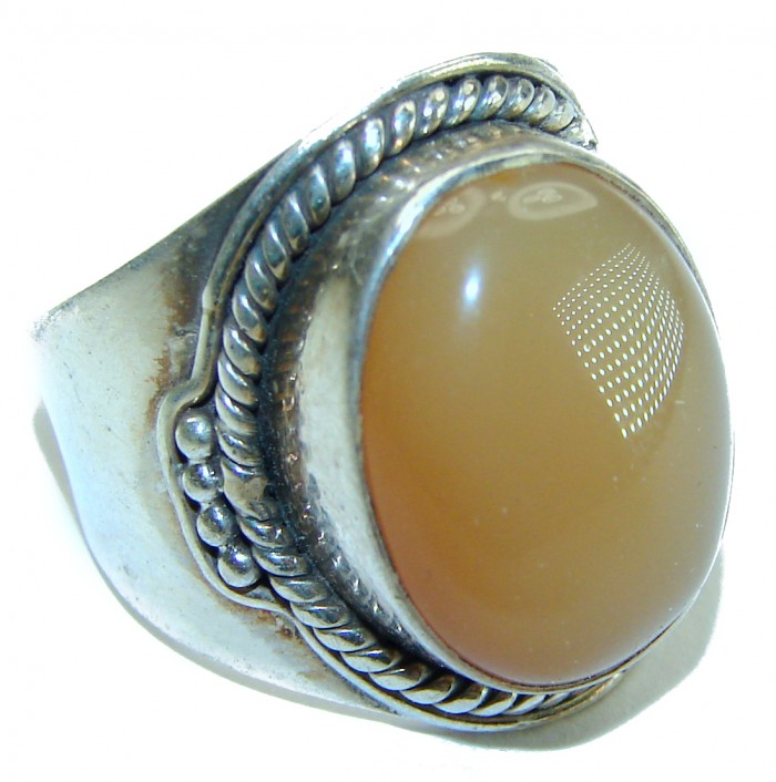 Orange Power Carnelian black rhodium over .925 Sterling Silver handmade ring s. 8