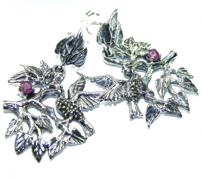Wild Jangle Large authentic Ruby Marcasitre .925 Sterling Silver handcrafted Statement Earrings