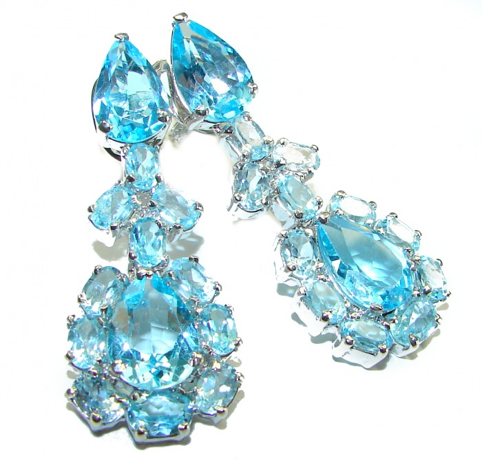 Purity and Abundance Swiss Blue Topaz .925 Sterling Silver handmade Large Statement earrings