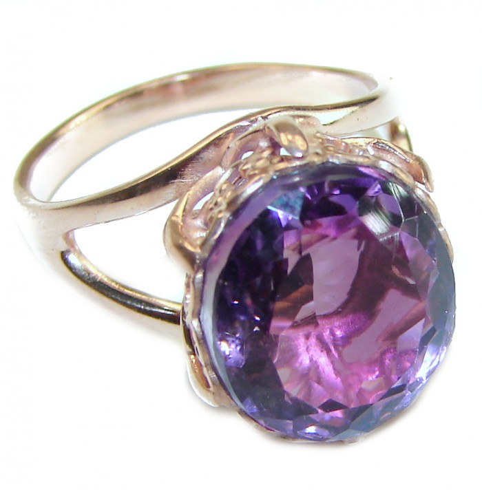 Dramatic design 15.8 carat Amethyst 14K Rose Gold over .925 Sterling Silver Handcrafted Ring size 7 1/4