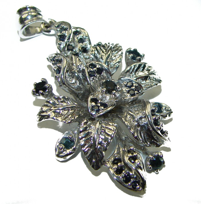 Floral design authentic Sapphire .925 Silver handcrafted Statement pendant