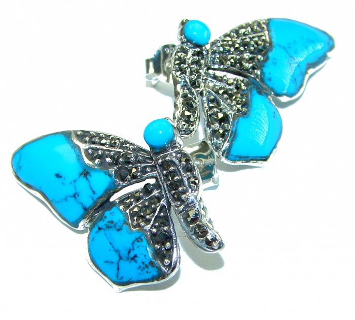 Blue Butterfly Precious natural Turquoise .925 Sterling Silver handcrafted Earrings