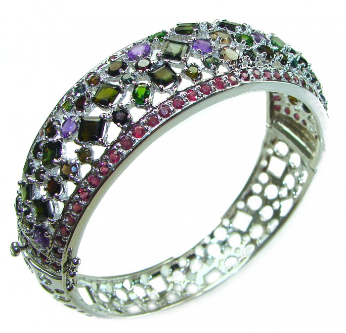 Authentic Amethyst Chrome Diopside .925 Sterling Silver handmade bangle Bracelet
