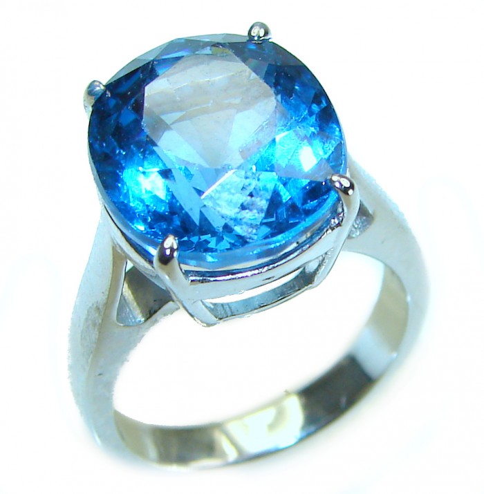 Electric Blue 14.5 carat Blue Swiss Topaz .925 Sterling Silver handcrafted Ring size 5 3/4
