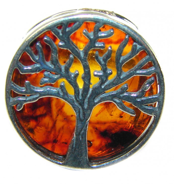 Family Tree Authentic Baltic Amber .925 Sterling Silver handcrafted ring s. 6 1/4