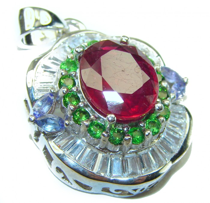 Authentic 8.5 carat Ruby Tanznaite Chrome Diopside .925 Sterling Silver handcrafted Pendant