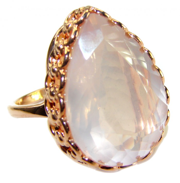 Oversized Authentic Brazilian Rose Quartz 14k Gold over .925 Sterling Silver incredible Ring size 8 1/4