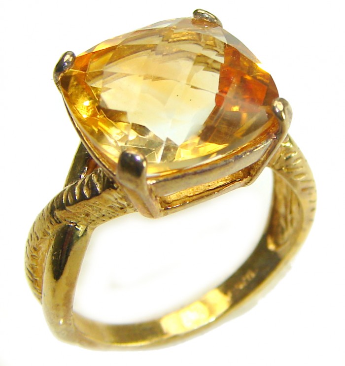 Authentic Citrine 14k Gold over .925 Sterling Silver handmade Cocktail Ring s. 6