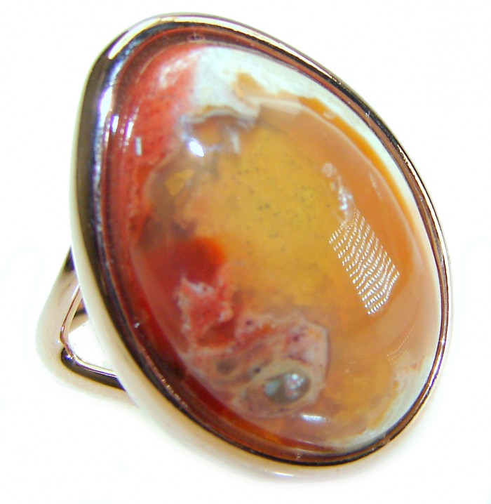 Bonfire Night best quality Mexican Opal 18K Gold over .925 Sterling Silver handmade ring 7 1/4