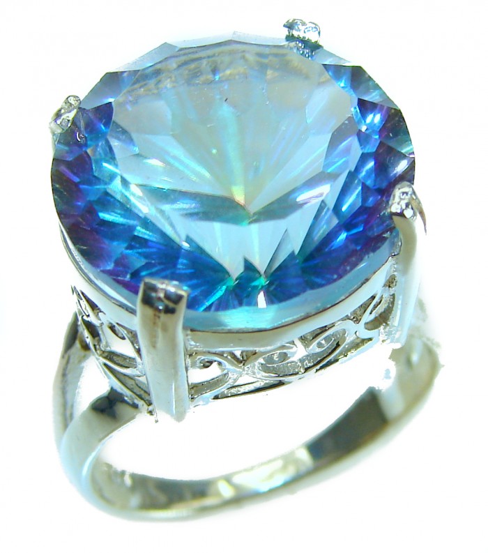 Electric Blue 10.5 carat Blue Swiss Topaz .925 Sterling Silver handcrafted Ring size 7 1/4