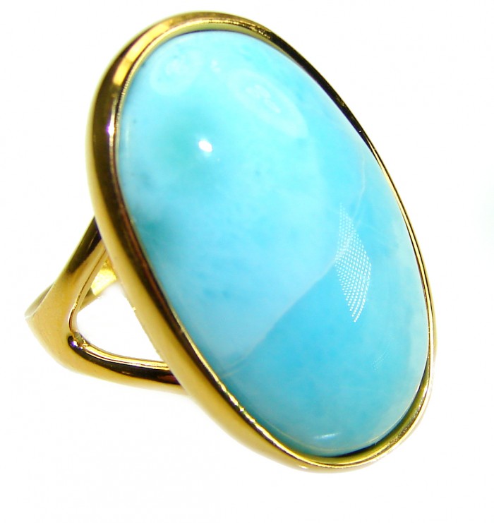 Precious authentic Larimar 18K Gold over .925 Sterling Silver handmade ring size 7