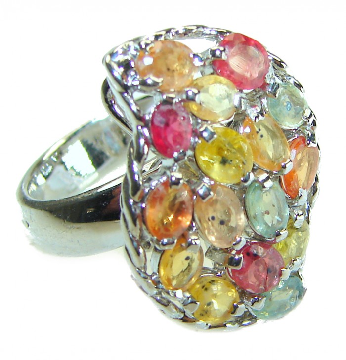 My Love MULTICOLOR Sapphire .925 Sterling Silver Eternity Ring size 7
