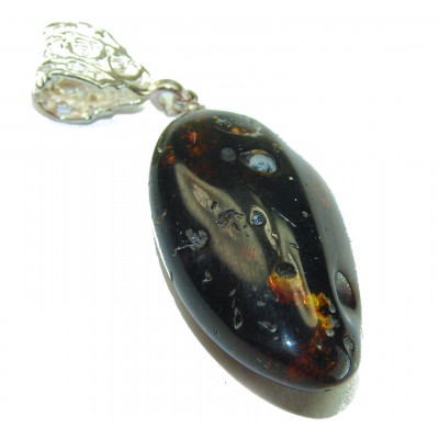 Dark COGNAC Baltic Amber .925 Sterling Silver handmade Pendant