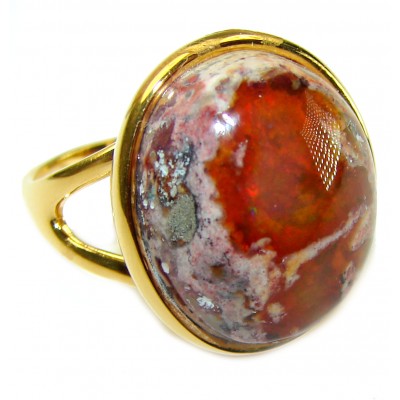 Bonfire Night best quality Mexican Opal 18K Gold over .925 Sterling Silver handmade ring 7