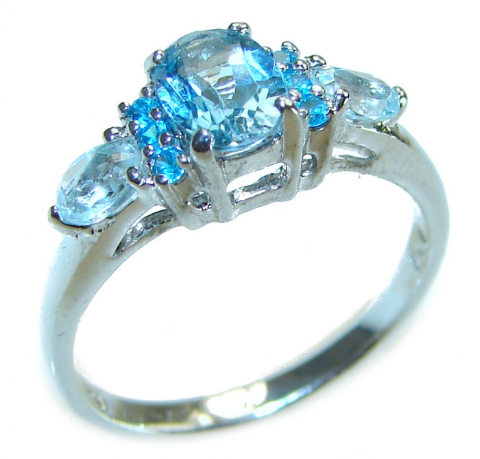 1.7 carat oval cut Blue Swiss Topaz .925 Sterling Silver handcrafted Ring size 6 1/4