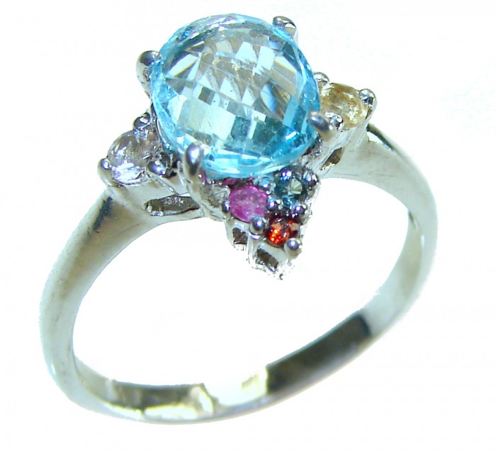 1.7 carat oval cut Blue Swiss Topaz .925 Sterling Silver handcrafted Ring size 7
