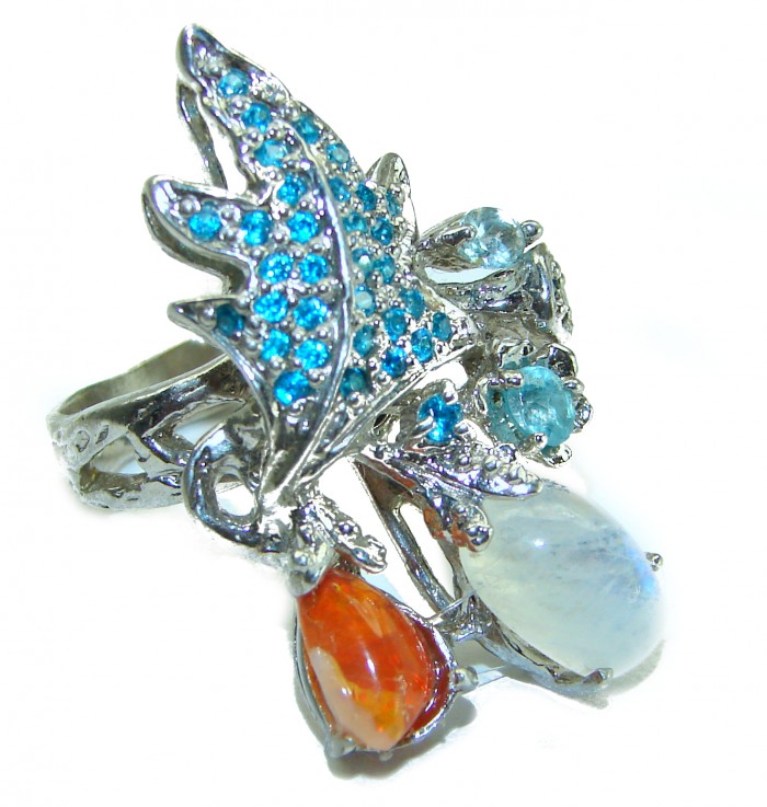 Extravaganza Swiss Blue Topaz .925 Sterling Silver handmade Large Statement Ring size 7