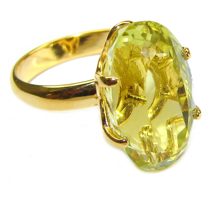 10.8 carat Genuine Lemon Quartz 14K Gold over .925 Sterling Silver handcrafted ring size 7