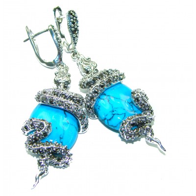 Great authentic Marcasite Turquoise .925 Sterling Silver handcrafted Earrings