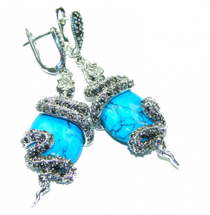 Great authentic Marcasite Turquoise .925 Sterling Silver handcrafted Earrings